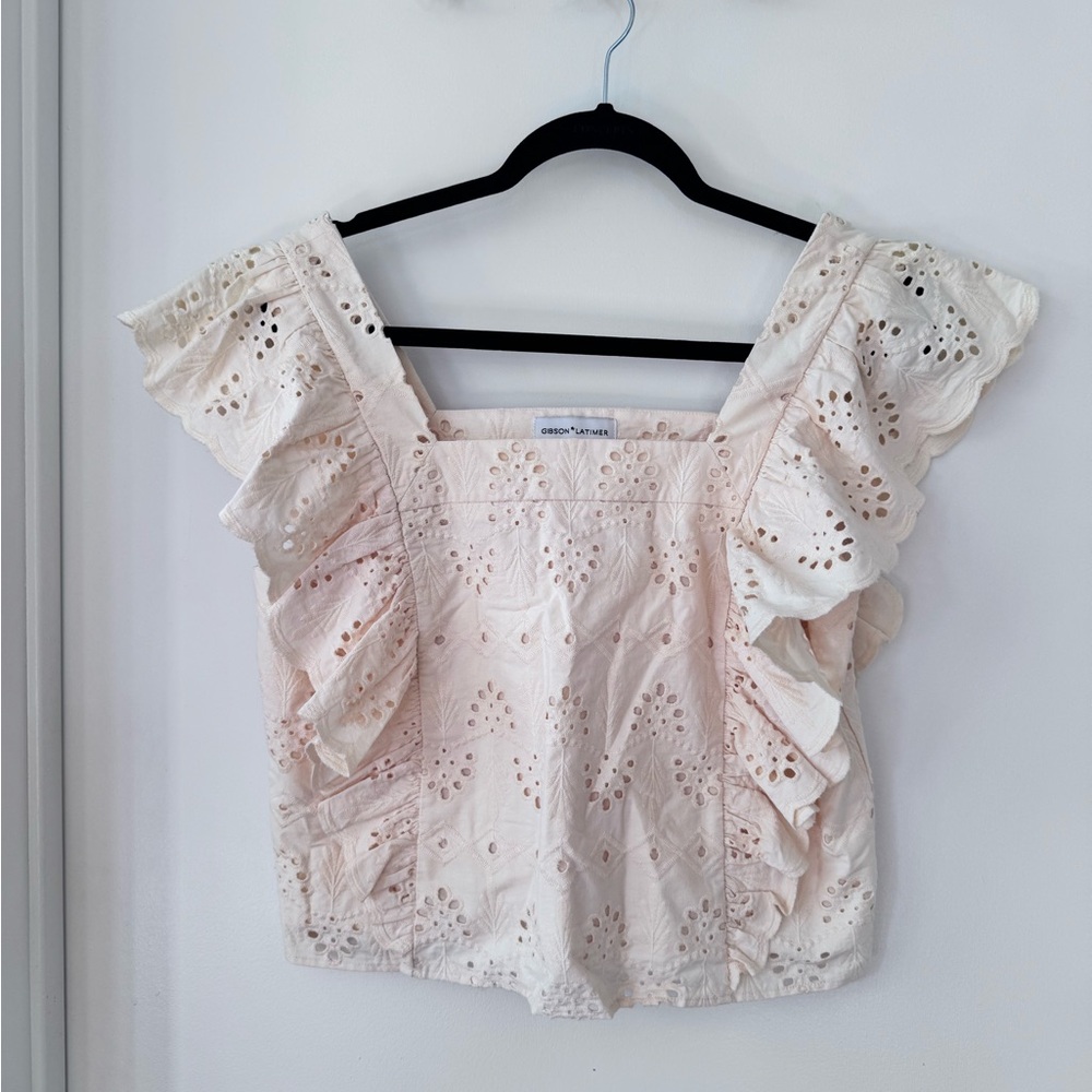 Gibson Latimer Embroidery Ruffle Top